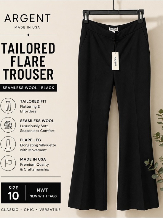 Argent Pants - Argent Black Tailored Flare Trouser - Women's Flare Pants